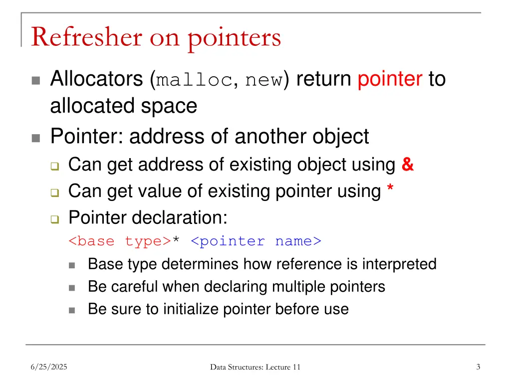 refresher on pointers