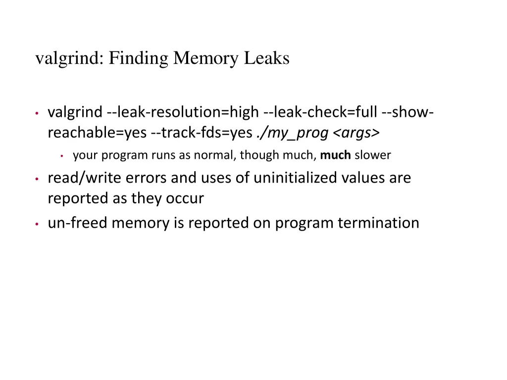 valgrind finding memory leaks