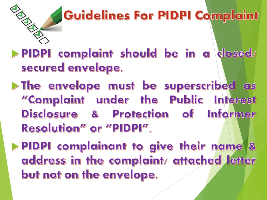 guidelines for pidpi complaint