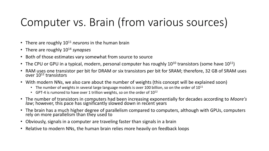 computer vs brain from various sources