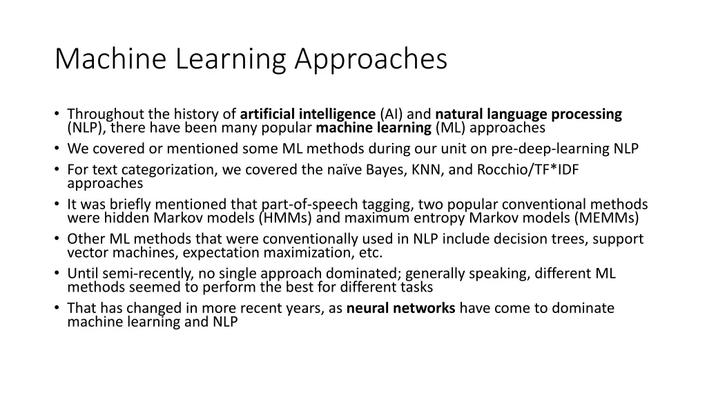 machine learning approaches