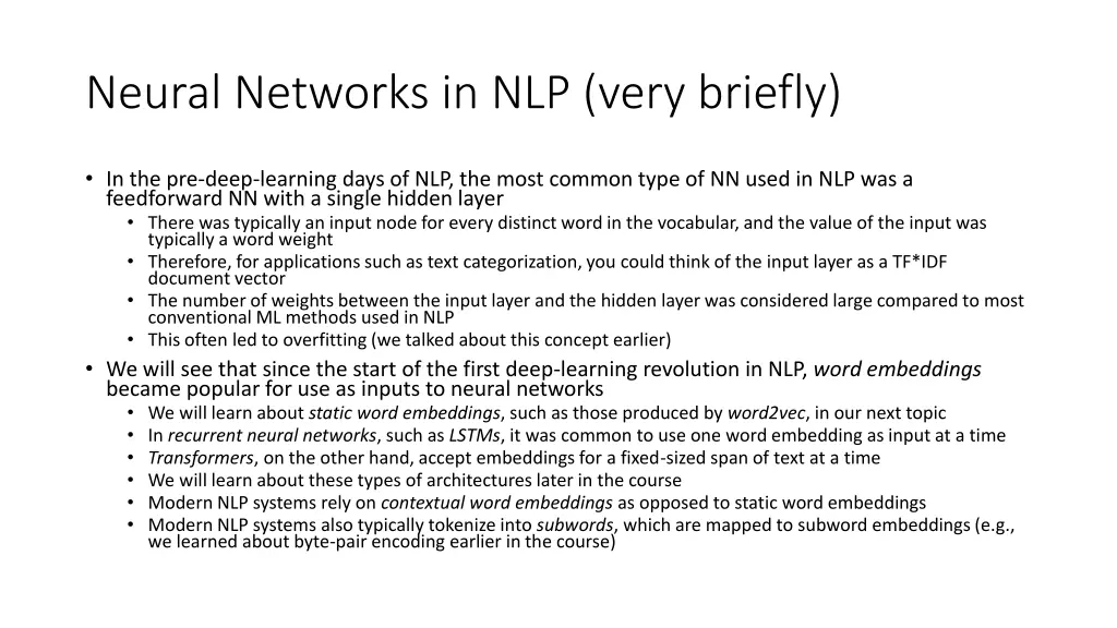 neural networks in nlp very briefly