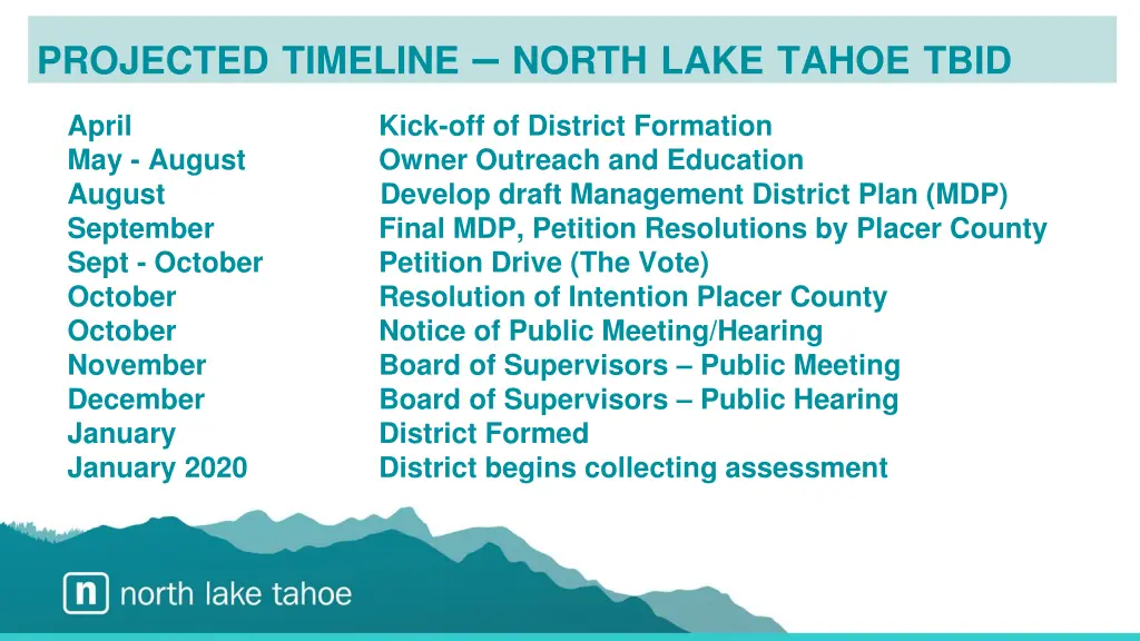 projected timeline north lake tahoe tbid