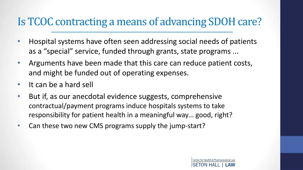 is tcoc contracting a means of advancing sdoh care