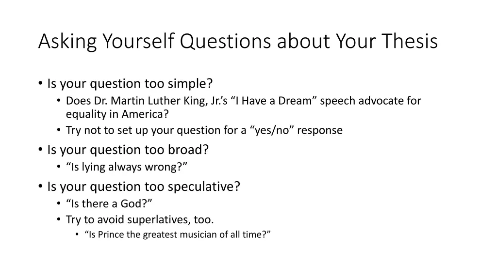 asking yourself questions about your thesis