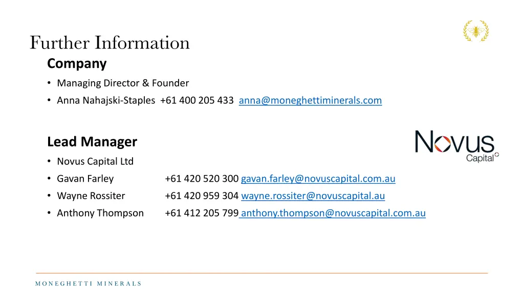 further information company managing director