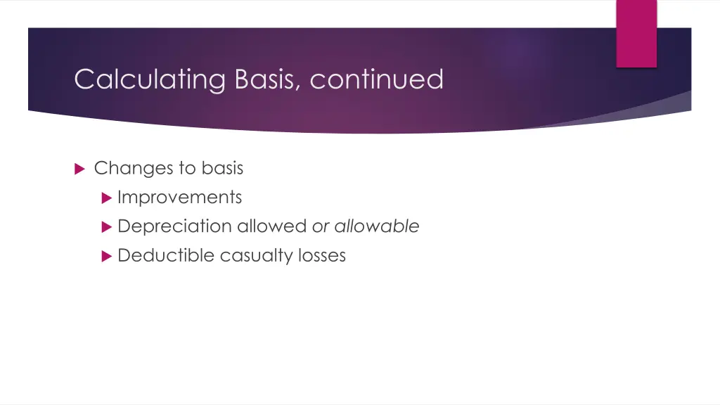calculating basis continued