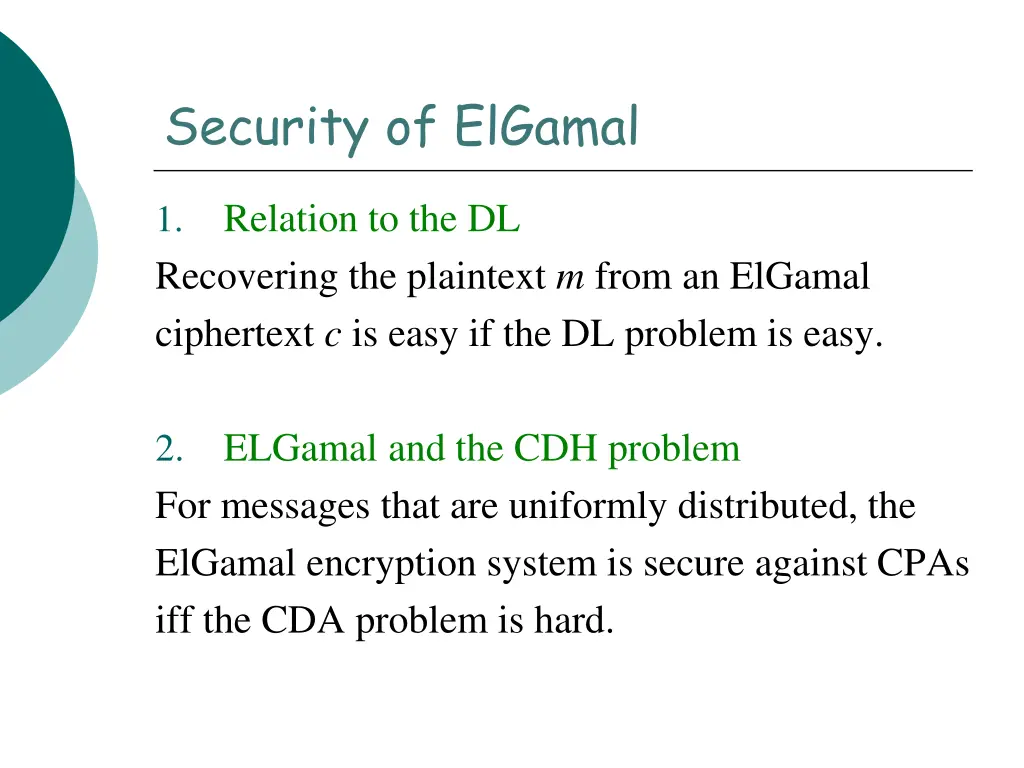 security of elgamal