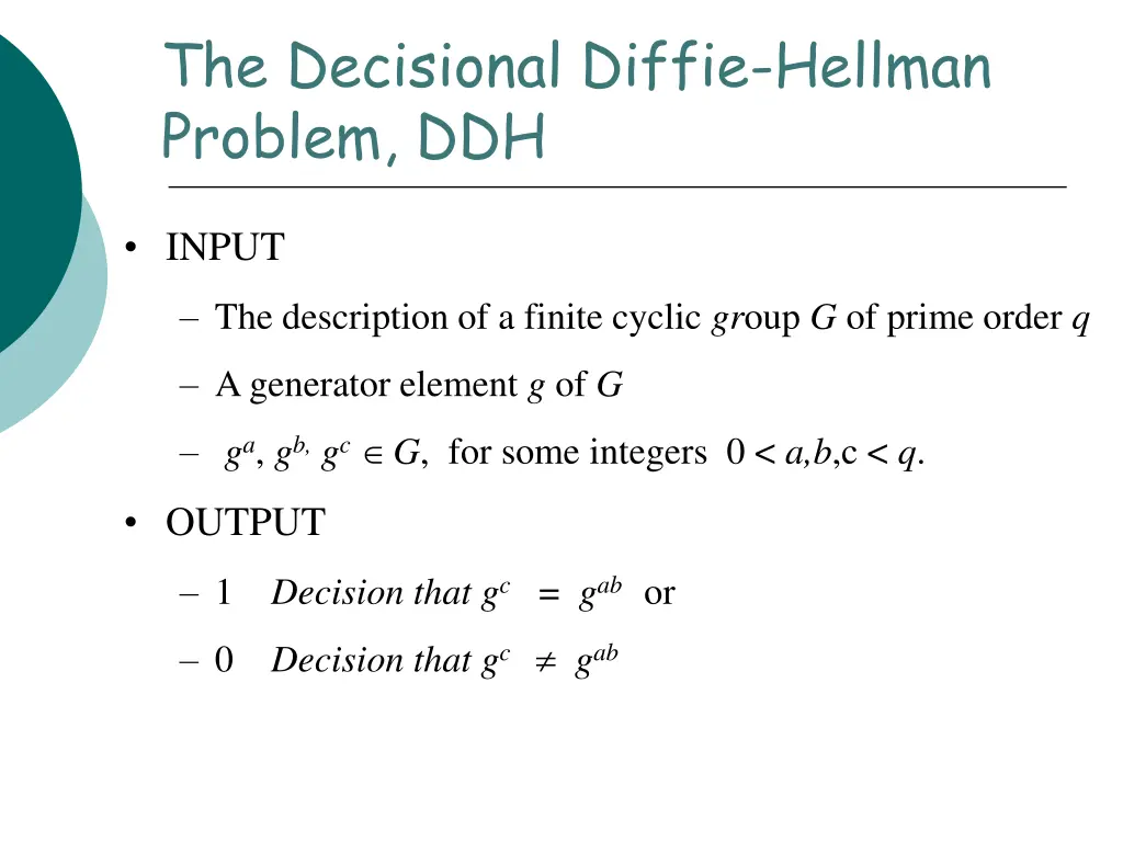the decisional diffie hellman problem ddh