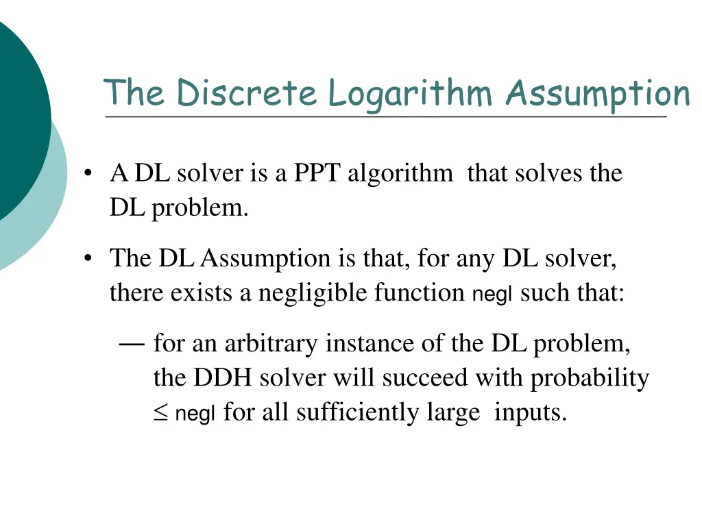 the discrete logarithm assumption