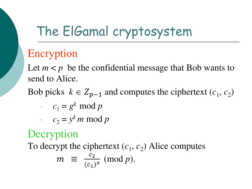 the elgamal cryptosystem 1