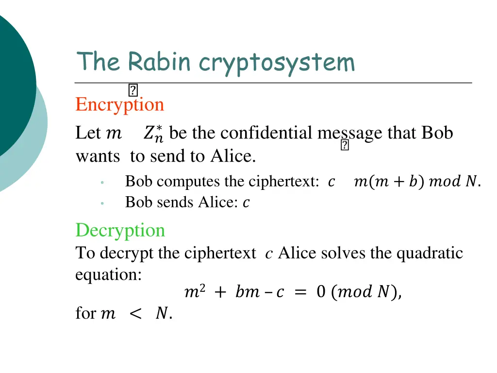 the rabin cryptosystem 1