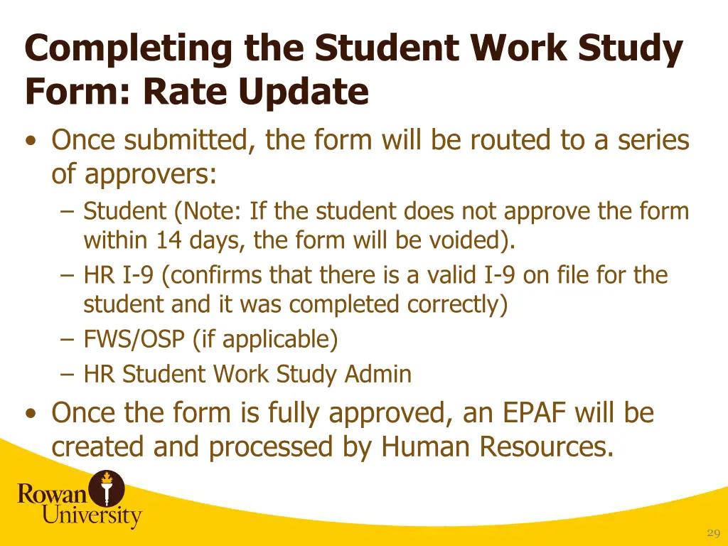 completing the student work study form rate