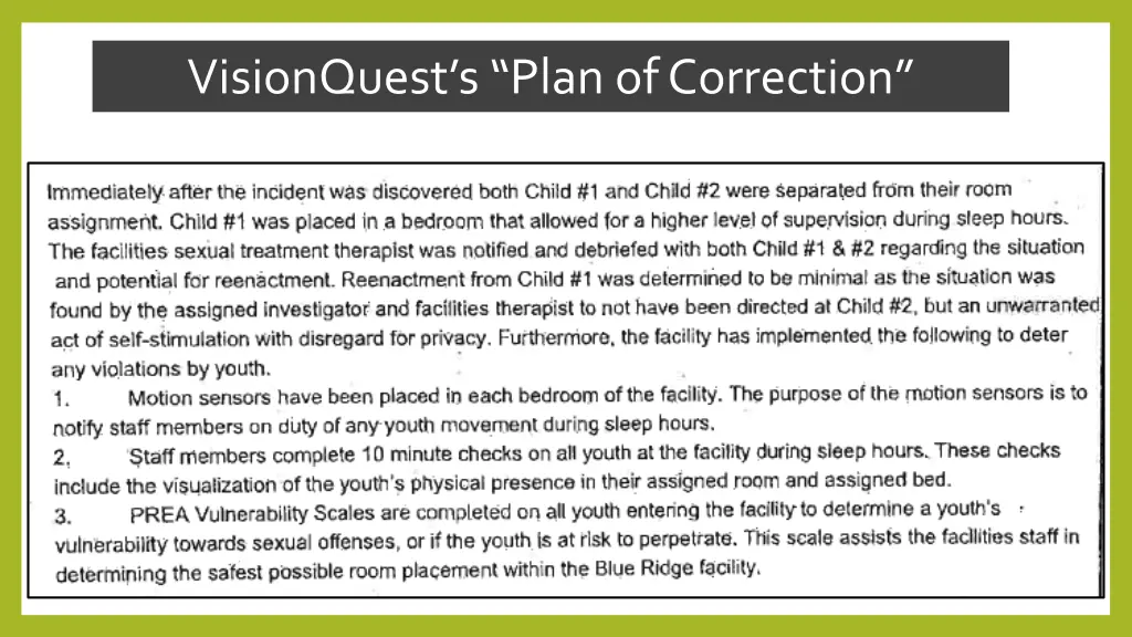 visionquest s plan of correction