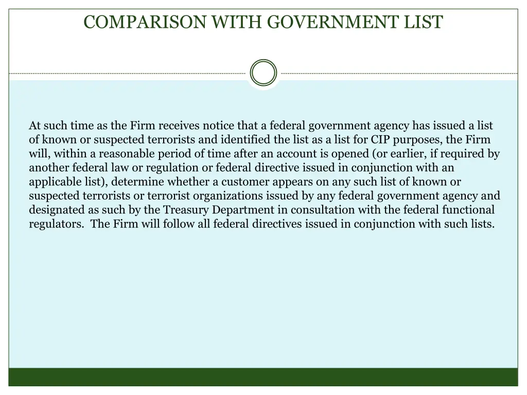 comparison with government list