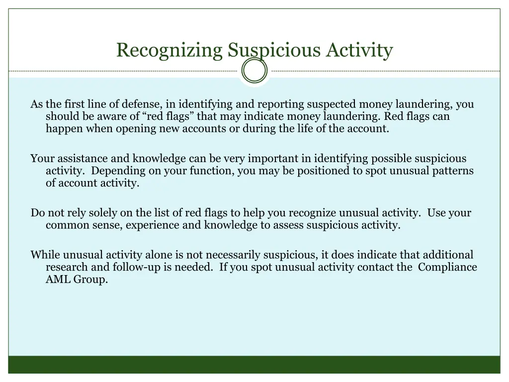 recognizing suspicious activity