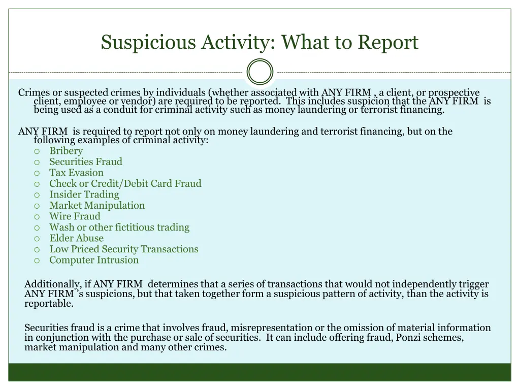 suspicious activity what to report