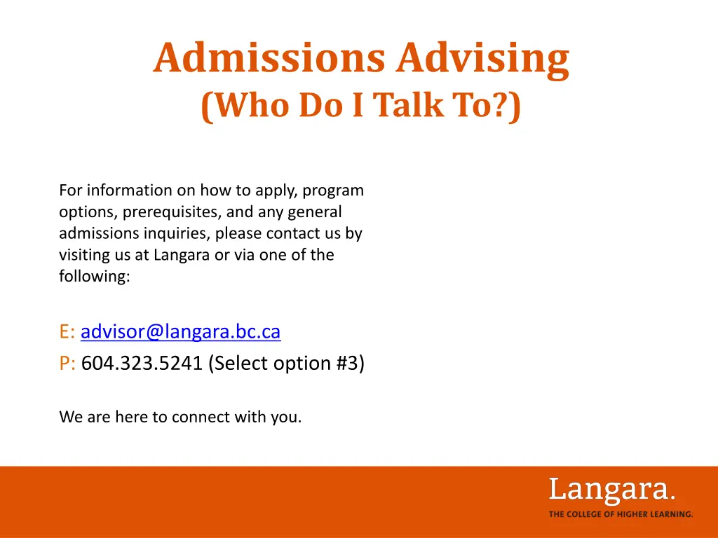 admissions advising who do i talk to