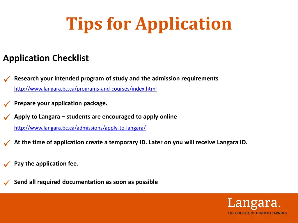 tips for application