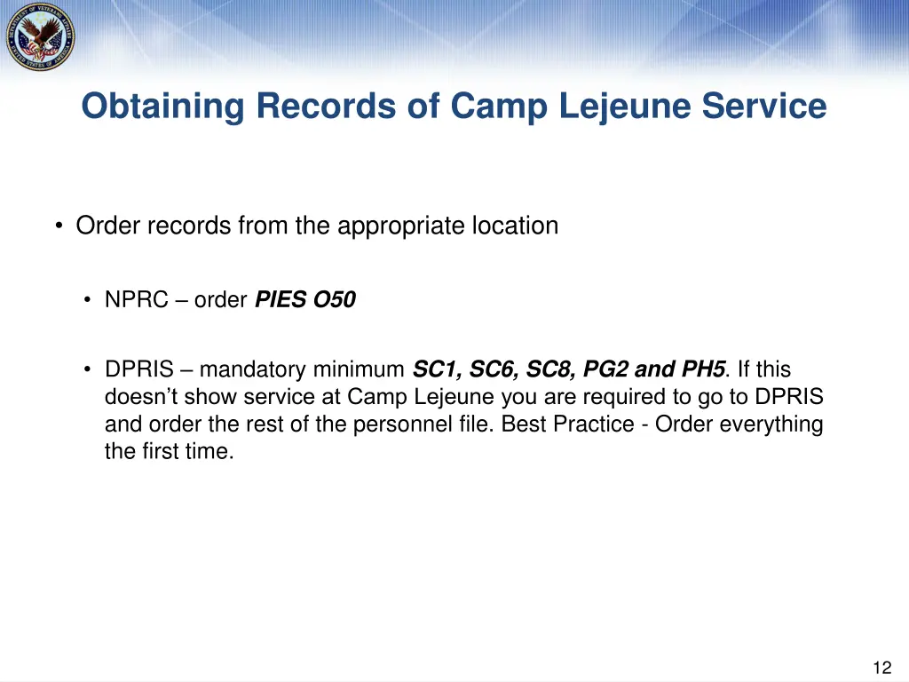 obtaining records of camp lejeune service