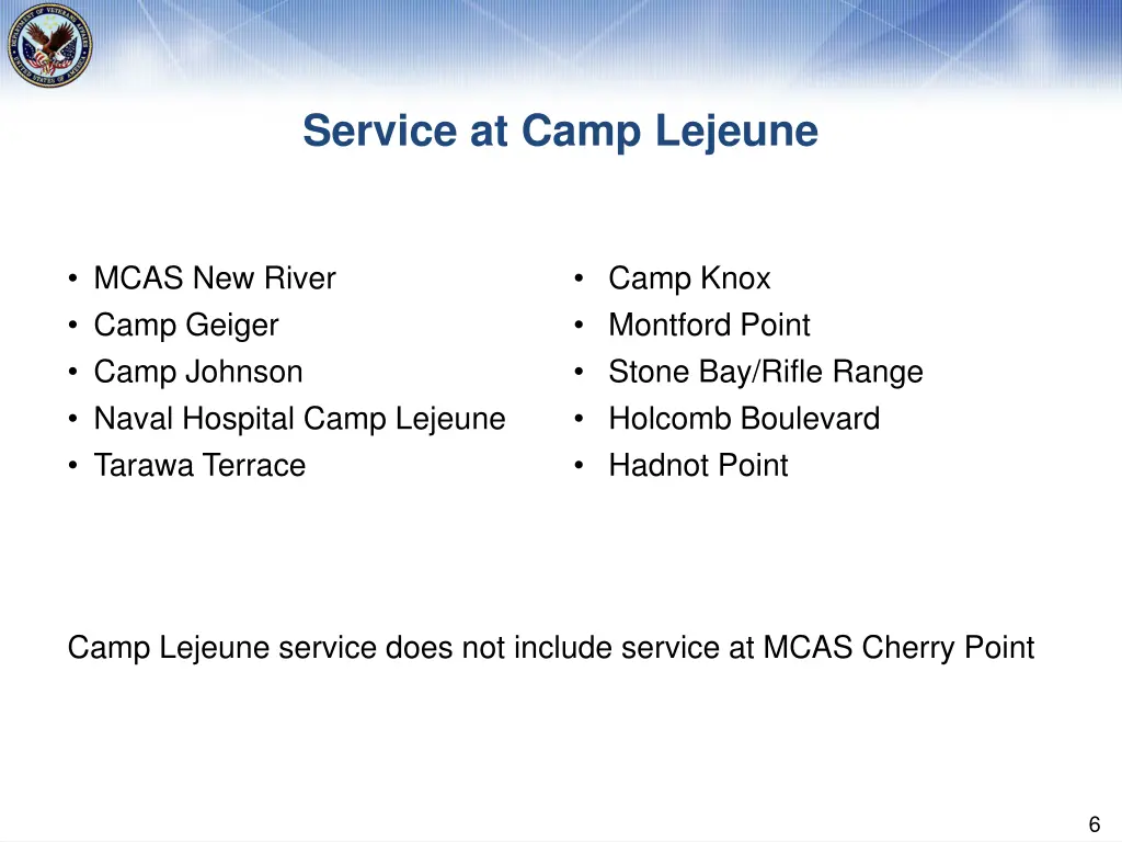 service at camp lejeune