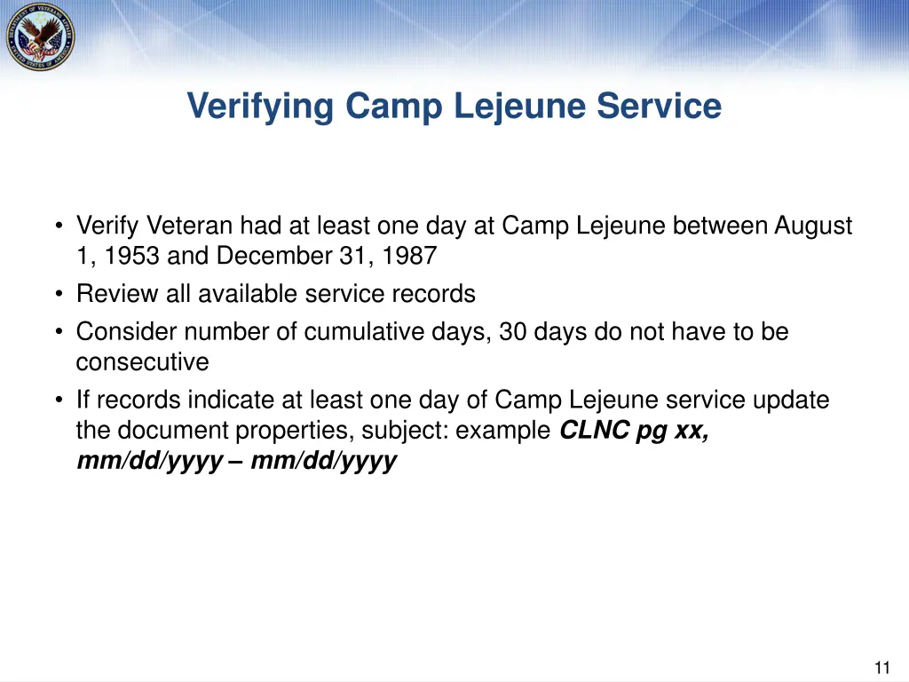 verifying camp lejeune service