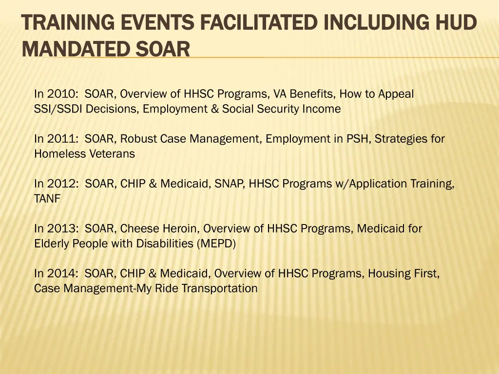 training events facilitated including