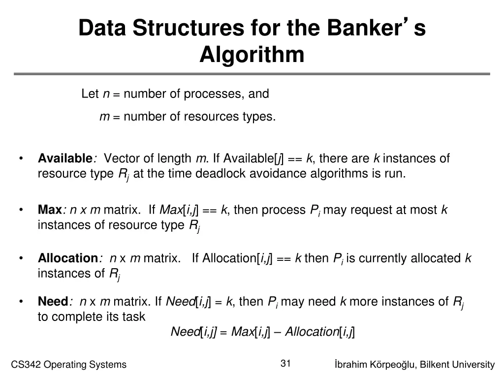 data structures for the banker s algorithm