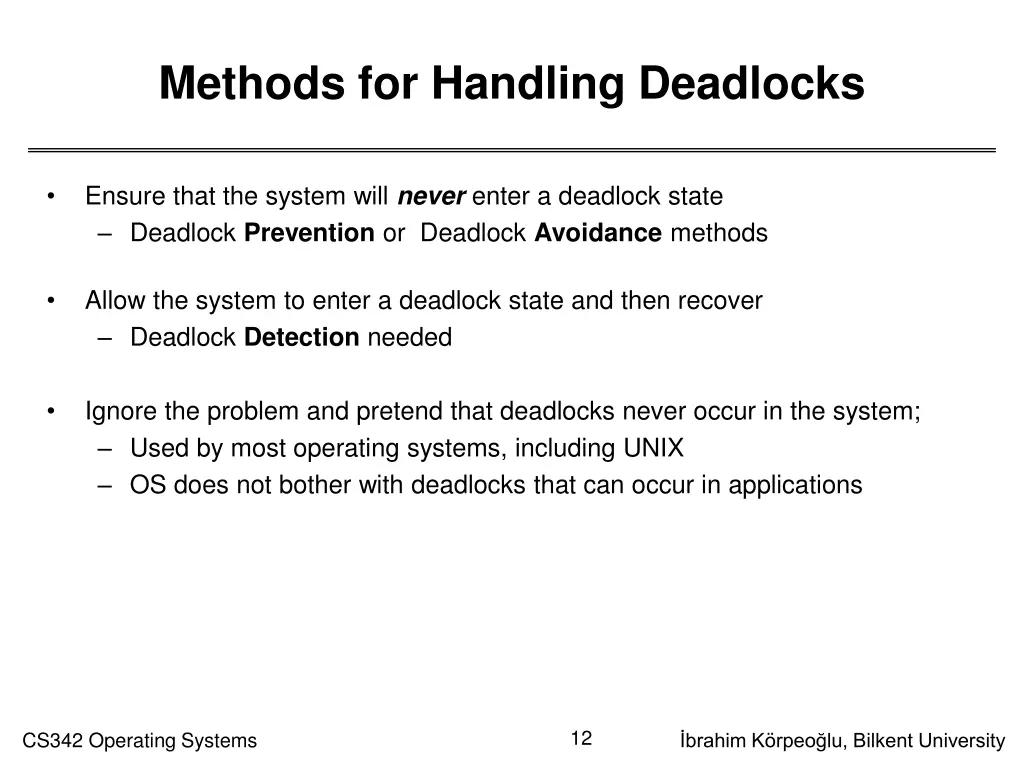 methods for handling deadlocks