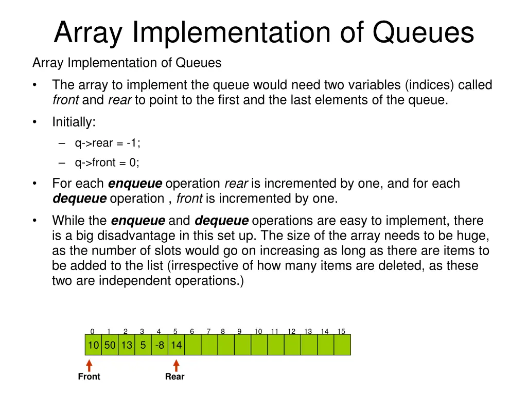 array implementation of queues array