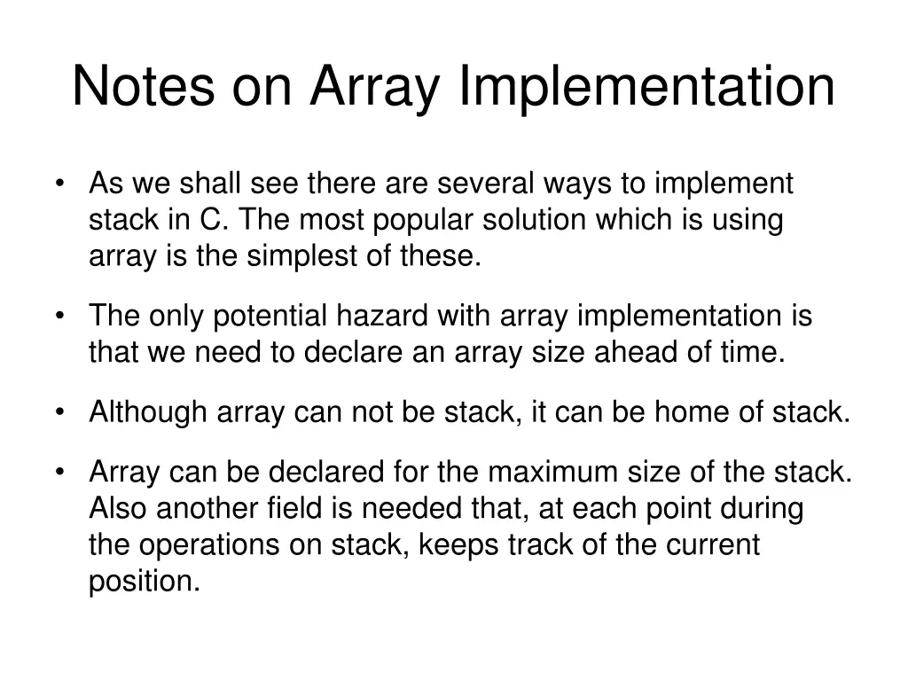 notes on array implementation