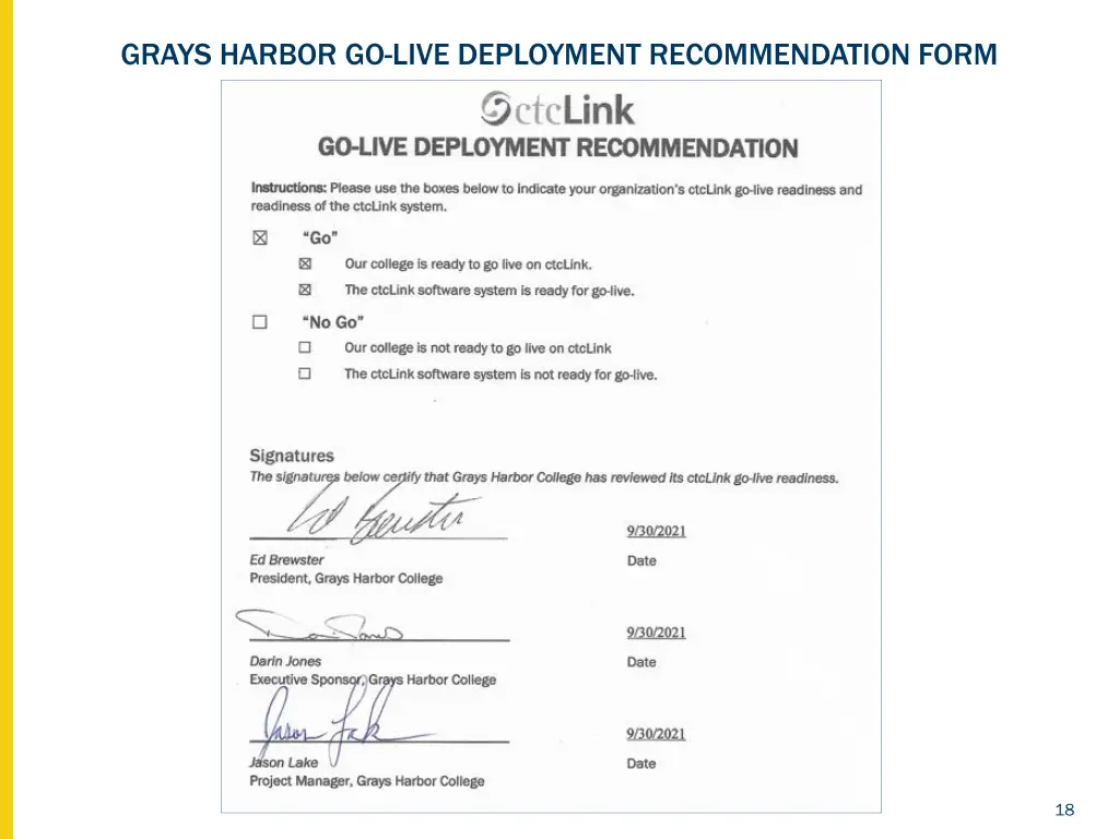 grays harbor go live deployment recommendation