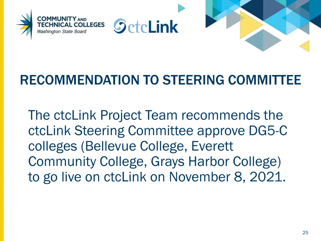 recommendation to steering committee
