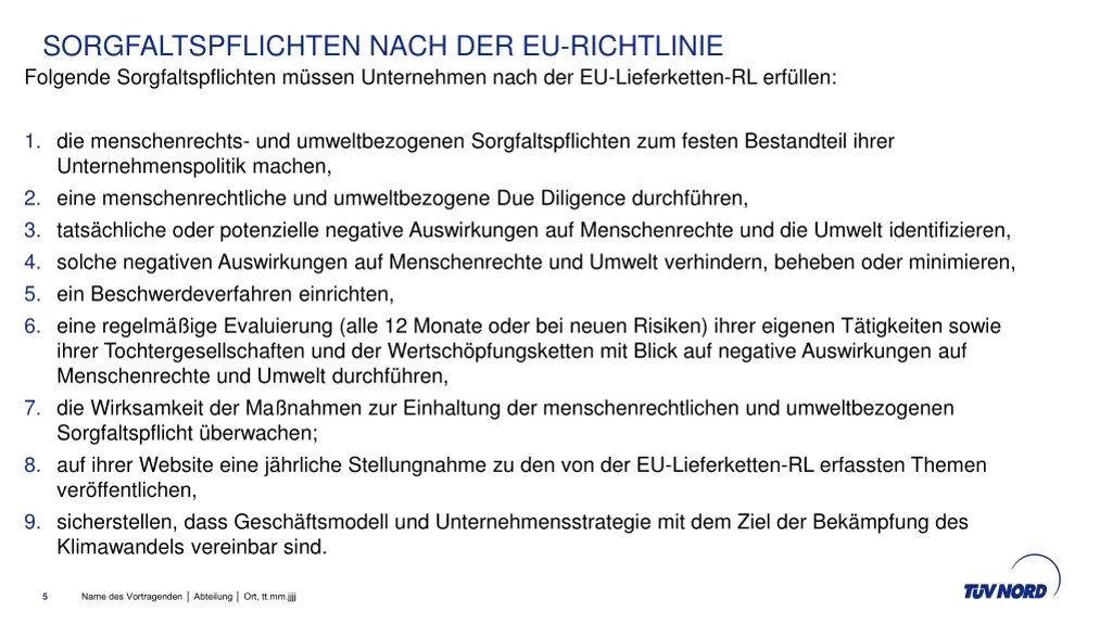 sorgfaltspflichten nach der eu richtlinie