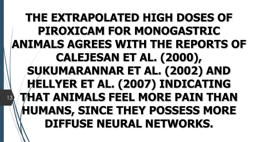 the extrapolated high doses of piroxicam