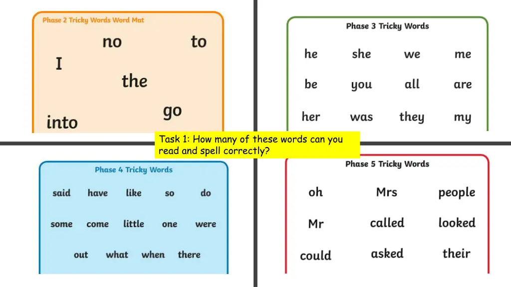 task 1 how many of these words can you read