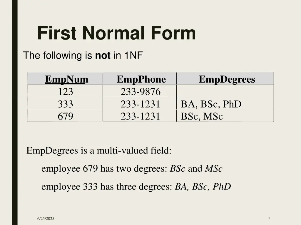 first normal form 1
