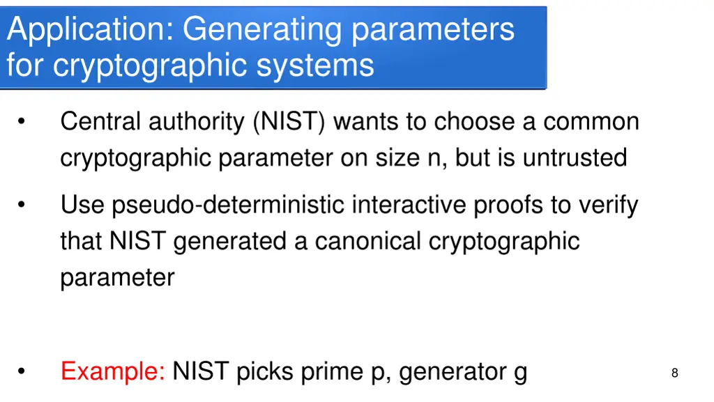 application generating parameters