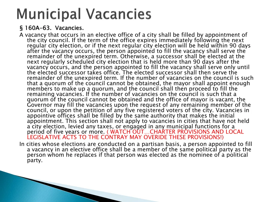 160a a vacancy that occurs in an elective office