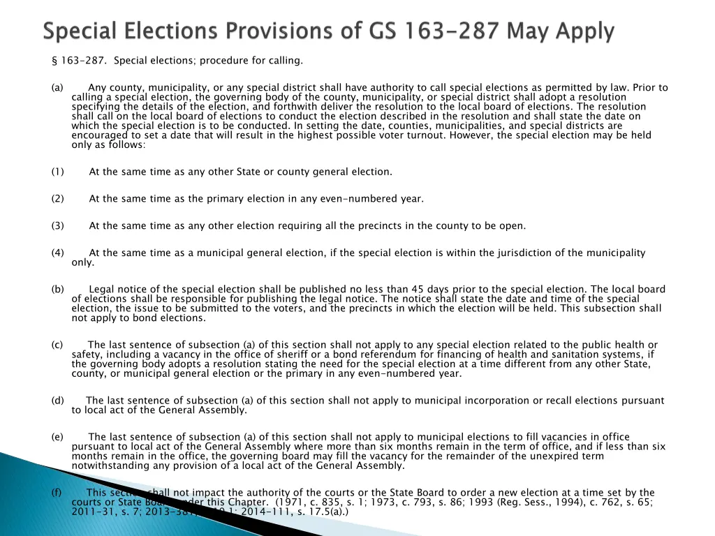 163 287 special elections procedure for calling