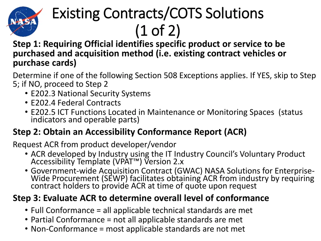 existing contracts cots solutions existing