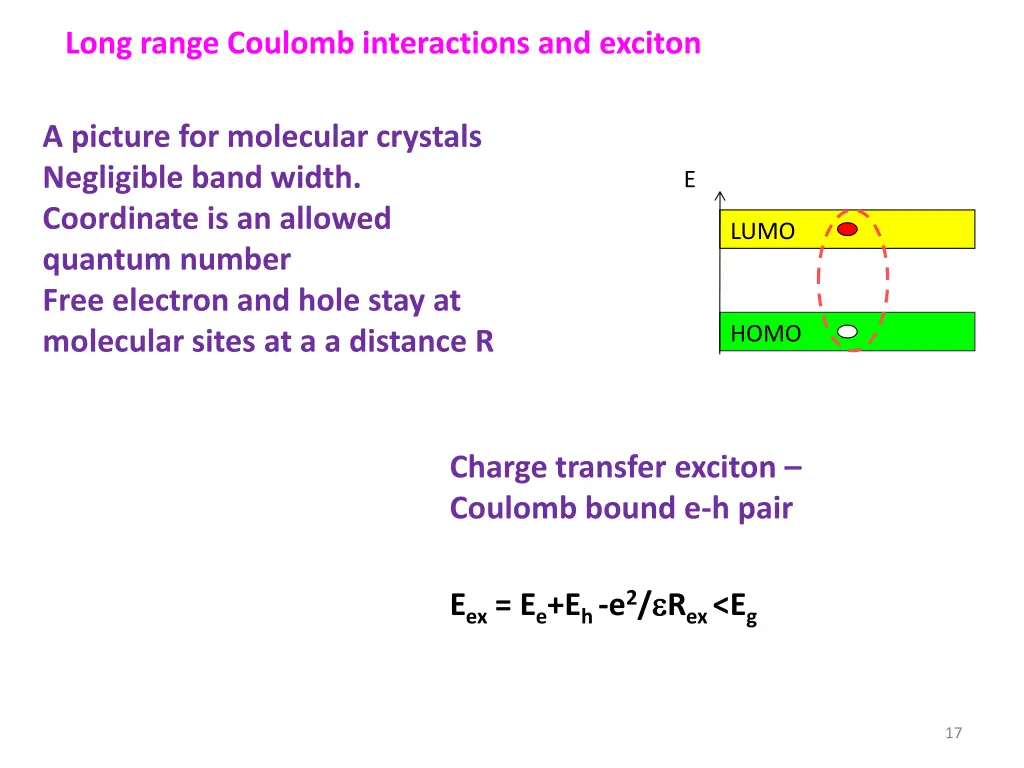 long range coulomb interactions and exciton