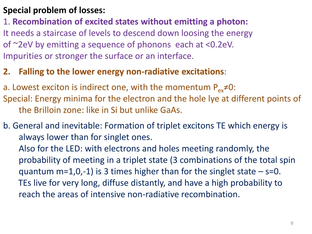 special problem of losses 1 recombination