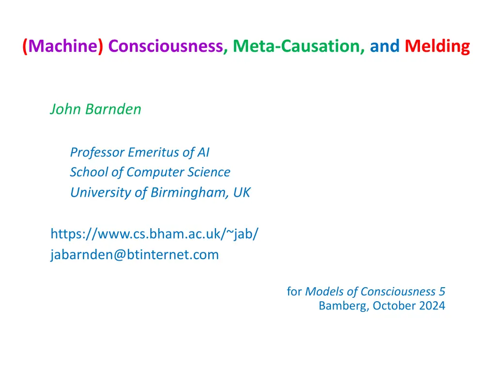 machine consciousness meta causation and melding