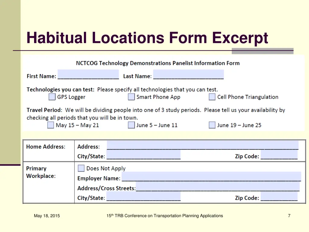 habitual locations form excerpt