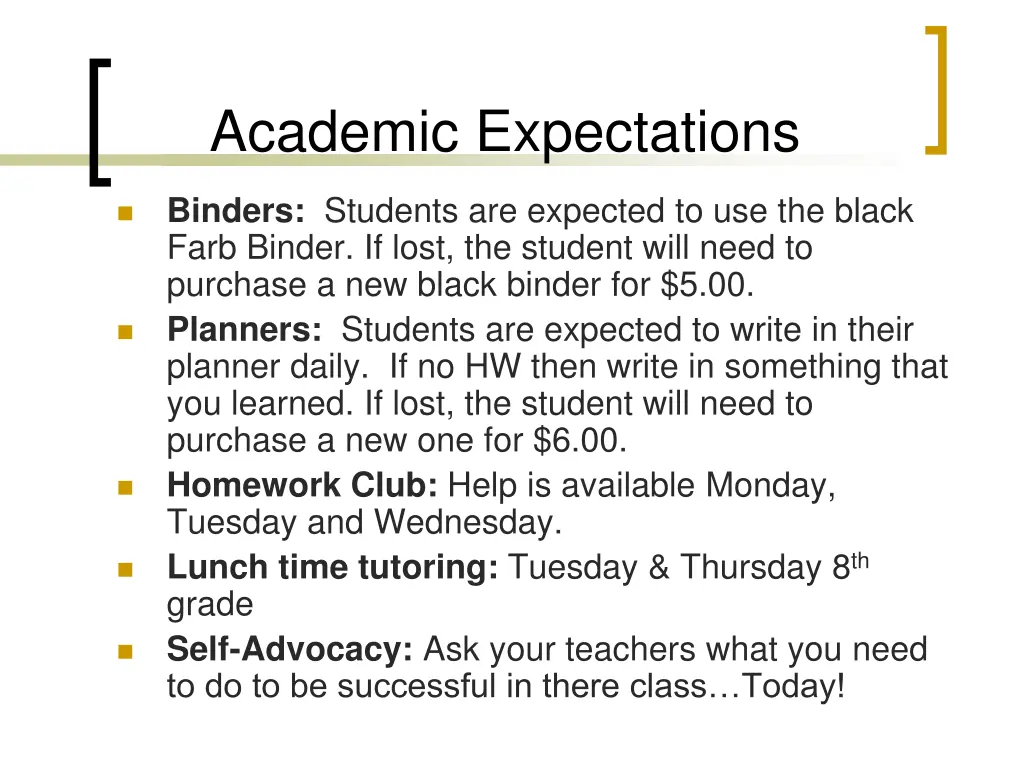 academic expectations