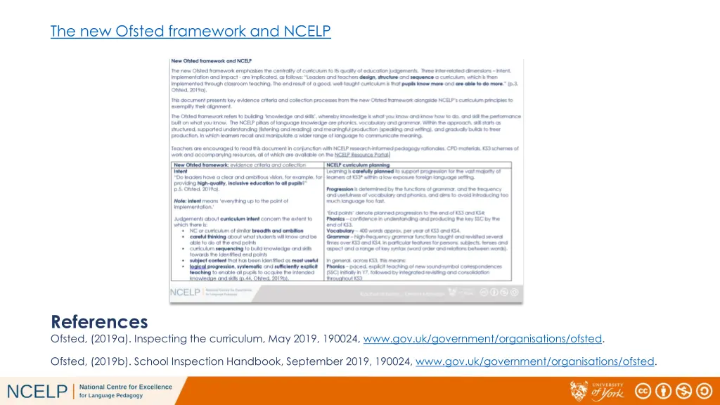 the new ofsted framework and ncelp