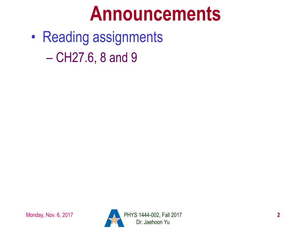 announcements reading assignments ch27 6 8 and 9