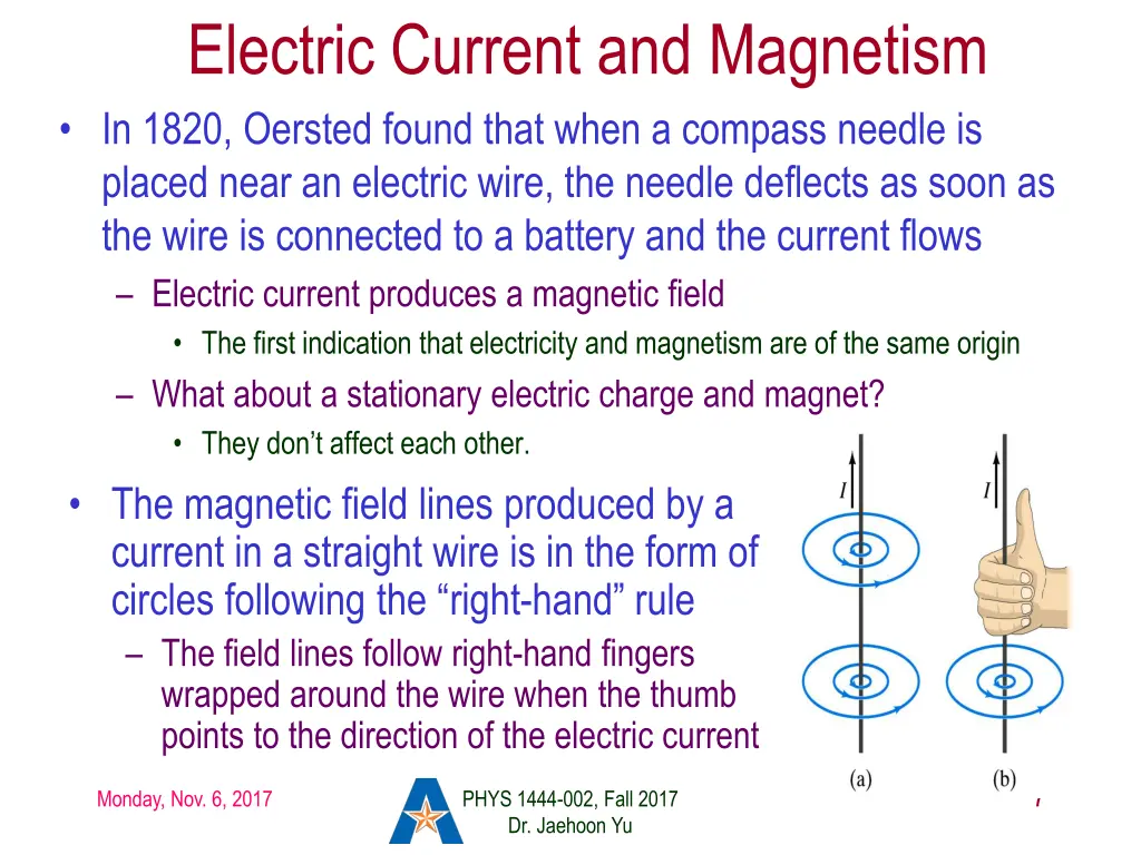 electric current and magnetism in 1820 oersted