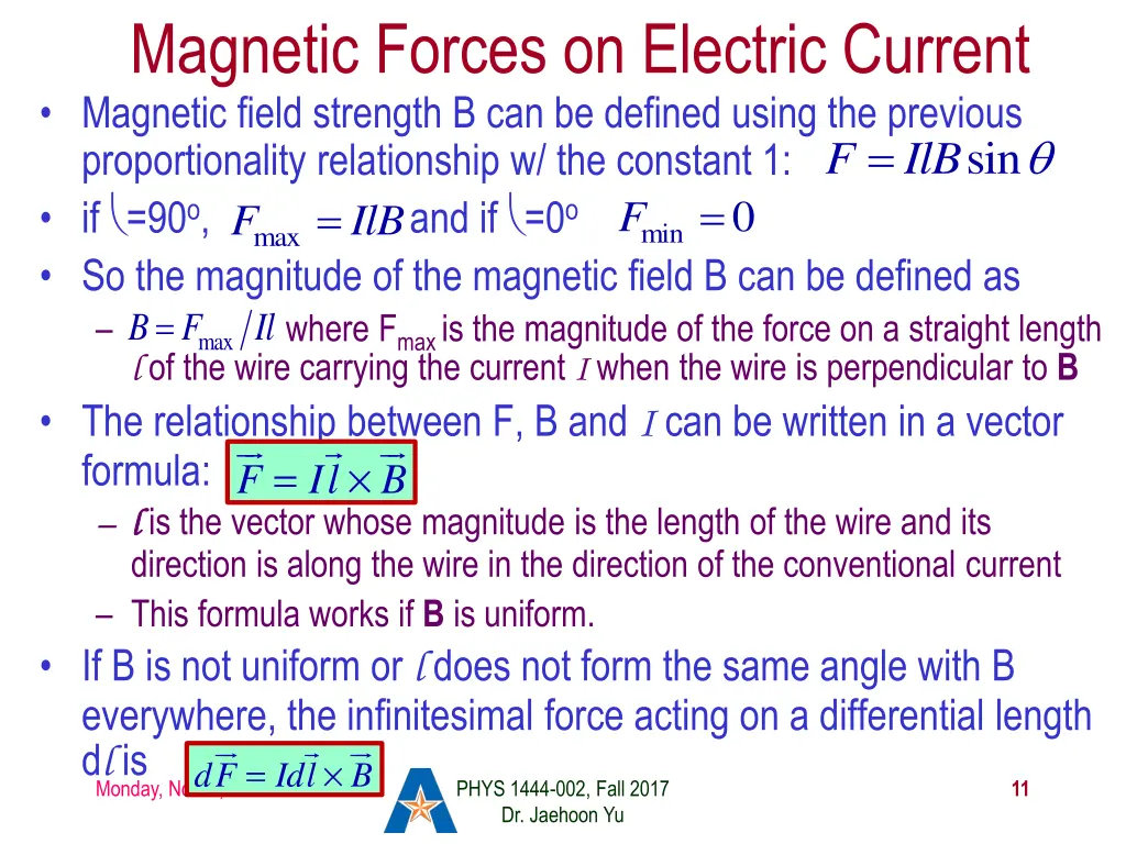 magnetic forces on electric current magnetic